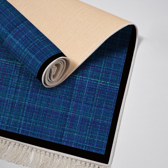 Dekoreko Kaymaz Taban Djt Klozet Takımı Saray Deri Saçaklı Dokuma Desen E5007 Koyu Mavi