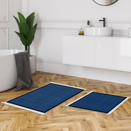 Dekoreko Kaymaz Taban Djt Klozet Takımı Saray Deri Saçaklı Dokuma Desen E5007 Koyu Mavi