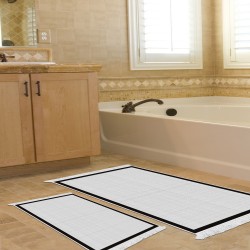 Dekoreko Kaymaz Taban Djt Klozet Takımı Saray Deri Saçaklı Dokuma Desen E5007 Gri Beyaz