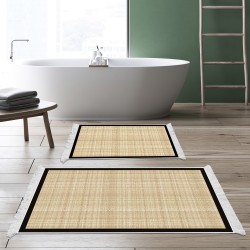 Dekoreko Kaymaz Taban Djt Klozet Takımı Saray Deri Saçaklı Dokuma Desen E5007 Bej Kahve