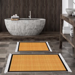 Dekoreko Kaymaz Taban Djt Klozet Takımı Saray Deri Saçaklı Dokuma Desen E5007 Turuncu Kahve