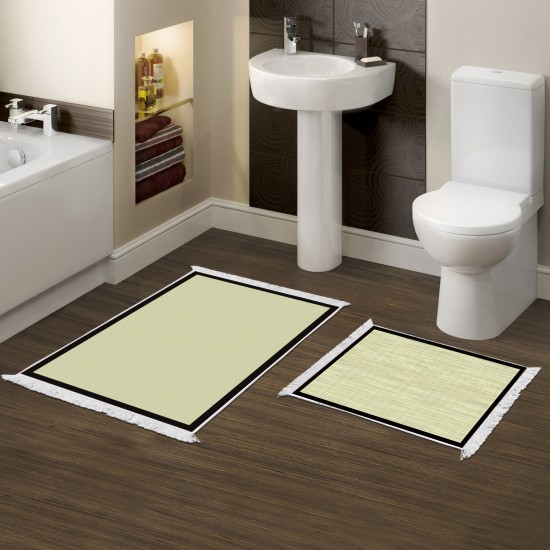 Dekoreko Kaymaz Taban Djt Klozet Takımı  Toprak Saçaklı Dokuma Desen E5007 Açık Sarı Bej