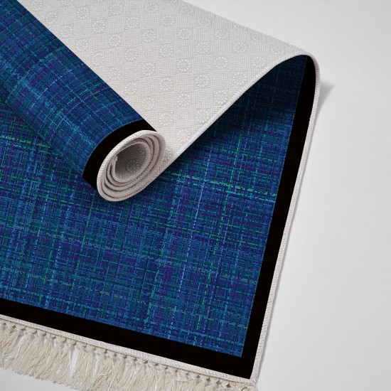 Dekoreko Kaymaz Taban Djt Klozet Takımı  Toprak Saçaklı Dokuma Desen E5007 Koyu Mavi