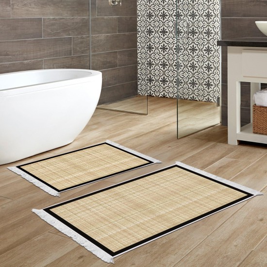 Dekoreko Kaymaz Taban Djt Klozet Takımı  Toprak Saçaklı Dokuma Desen E5007 Bej Kahve