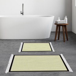 Dekoreko Kaymaz Taban Djt Klozet Takımı Luna Pamuk Saçaklı Dokuma Desen E5007 Açık Sarı Bej