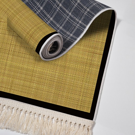 Dekoreko Kaymaz Taban Djt Klozet Takımı Luna Pamuk Saçaklı Dokuma Desen E5007 Altın Sarısı