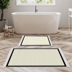 Dekoreko Kaymaz Taban Djt Klozet Takımı Luna Pamuk Saçaklı Dokuma Desen E5007 Açık Krem