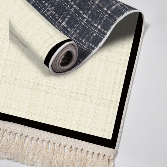 Dekoreko Kaymaz Taban Djt Klozet Takımı Luna Pamuk Saçaklı Dokuma Desen E5007 Açık Krem