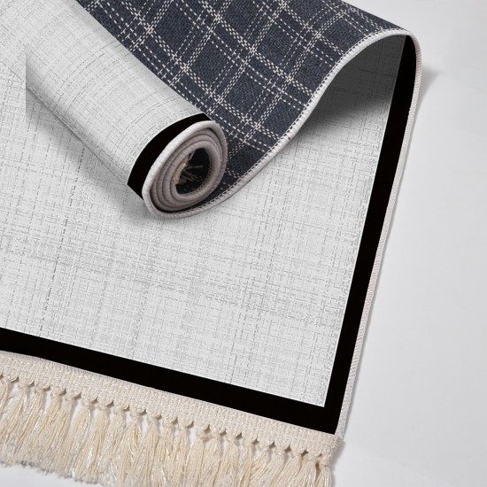 Dekoreko Kaymaz Taban Djt Klozet Takımı Luna Pamuk Saçaklı Dokuma Desen E5007 Açık Gri