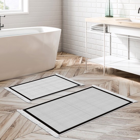 Dekoreko Kaymaz Taban Djt Klozet Takımı Luna Pamuk Saçaklı Dokuma Desen E5007 Açık Gri