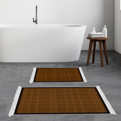 Dekoreko Kaymaz Taban Djt Klozet Takımı Luna Pamuk Saçaklı Dokuma Desen E5007 Koyu Kahve