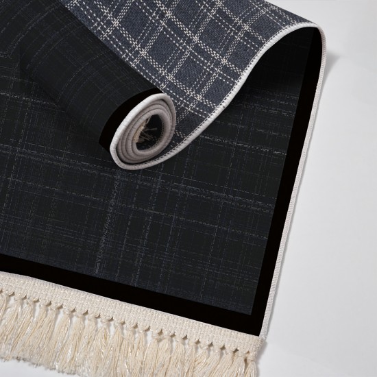 Dekoreko Kaymaz Taban Djt Klozet Takımı Luna Pamuk Saçaklı Dokuma Desen E5007 Antrasit