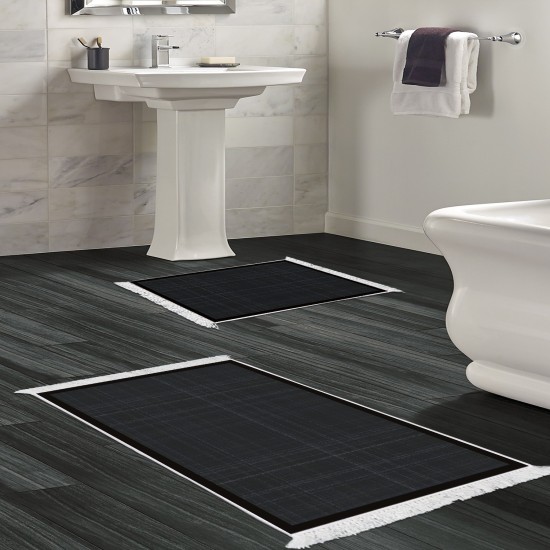 Dekoreko Kaymaz Taban Djt Klozet Takımı Luna Pamuk Saçaklı Dokuma Desen E5007 Antrasit