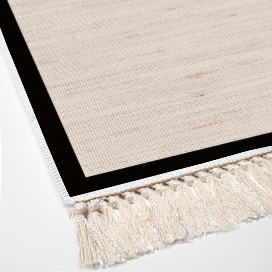 Dekoreko Kaymaz Taban Djt Klozet Takımı Luna Pamuk Saçaklı Dokuma Desen E5007 Açık Bej