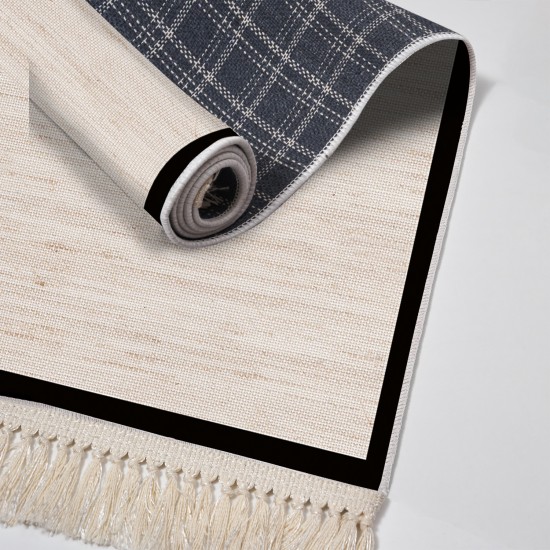 Dekoreko Kaymaz Taban Djt Klozet Takımı Luna Pamuk Saçaklı Dokuma Desen E5007 Açık Bej