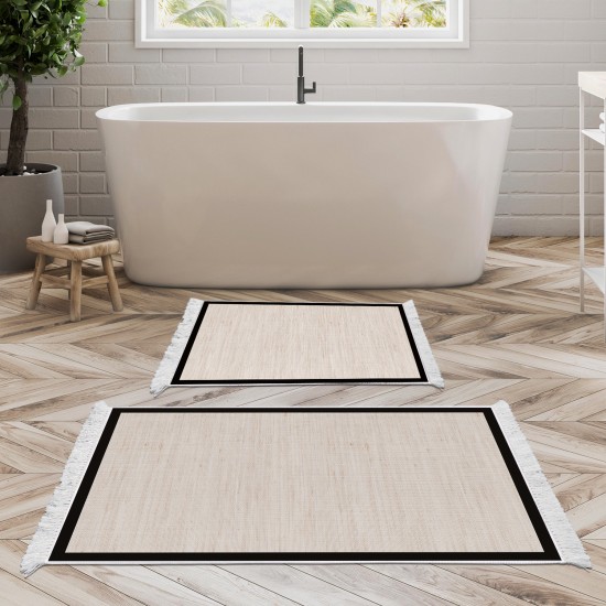 Dekoreko Kaymaz Taban Djt Klozet Takımı Luna Pamuk Saçaklı Dokuma Desen E5007 Açık Bej