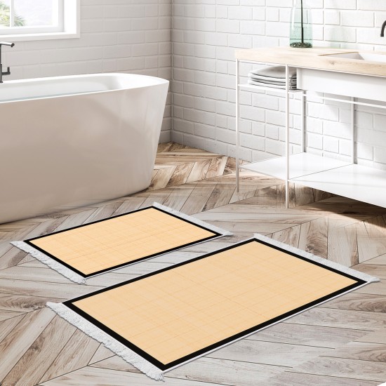 Dekoreko Kaymaz Taban Djt Klozet Takımı Luna Pamuk Saçaklı Dokuma Desen E5007 Açık Şeftali