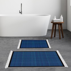 Dekoreko Kaymaz Taban Djt Klozet Takımı Luna Pamuk Saçaklı Dokuma Desen E5007 Koyu Mavi