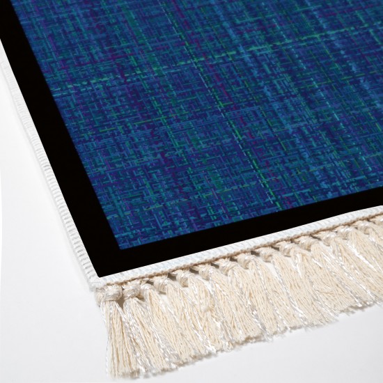 Dekoreko Kaymaz Taban Djt Klozet Takımı Luna Pamuk Saçaklı Dokuma Desen E5007 Koyu Mavi