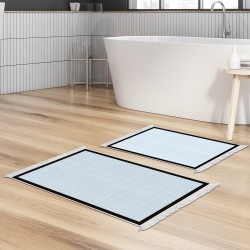 Dekoreko Kaymaz Taban Djt Klozet Takımı Luna Pamuk Saçaklı Dokuma Desen E5007 Açık Mavi