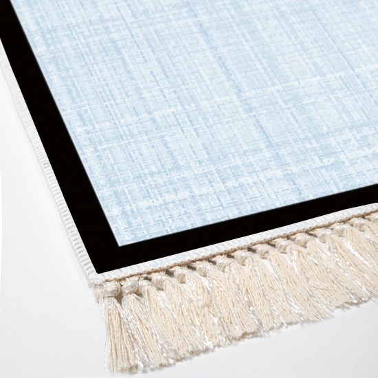 Dekoreko Kaymaz Taban Djt Klozet Takımı Luna Pamuk Saçaklı Dokuma Desen E5007 Açık Mavi