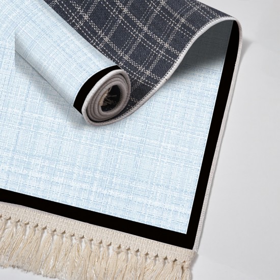 Dekoreko Kaymaz Taban Djt Klozet Takımı Luna Pamuk Saçaklı Dokuma Desen E5007 Açık Mavi