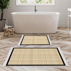 Dekoreko Kaymaz Taban Djt Klozet Takımı Luna Pamuk Saçaklı Dokuma Desen E5007 Bej Kahve