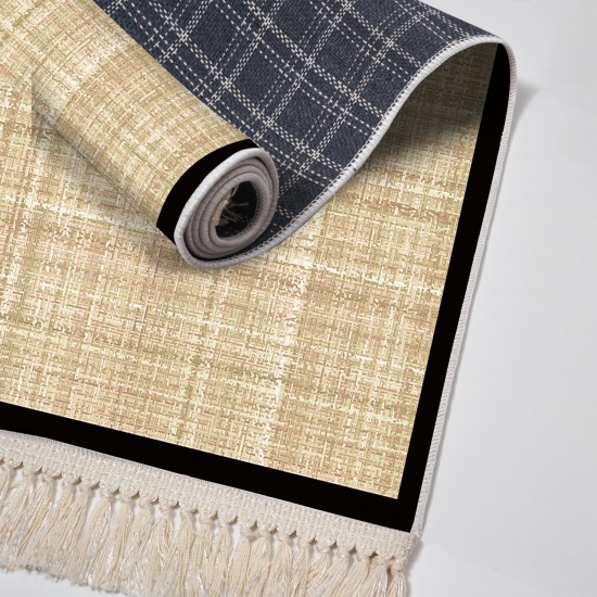 Dekoreko Kaymaz Taban Djt Klozet Takımı Luna Pamuk Saçaklı Dokuma Desen E5007 Bej Kahve