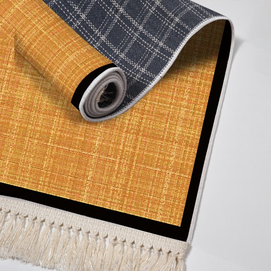 Dekoreko Kaymaz Taban Djt Klozet Takımı Luna Pamuk Saçaklı Dokuma Desen E5007 Turuncu Kahve