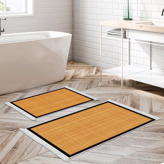 Dekoreko Kaymaz Taban Djt Klozet Takımı Luna Pamuk Saçaklı Dokuma Desen E5007 Turuncu Kahve