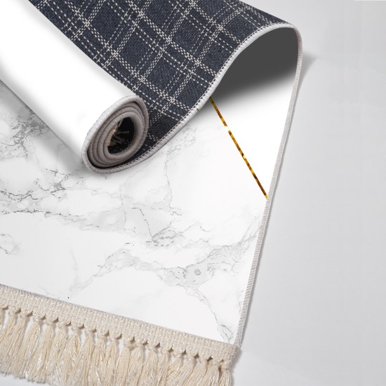 Kaymaz Taban Djt Klozet Takımı Luna Pamuk Saçaklı Geometrik E5008 Beyaz