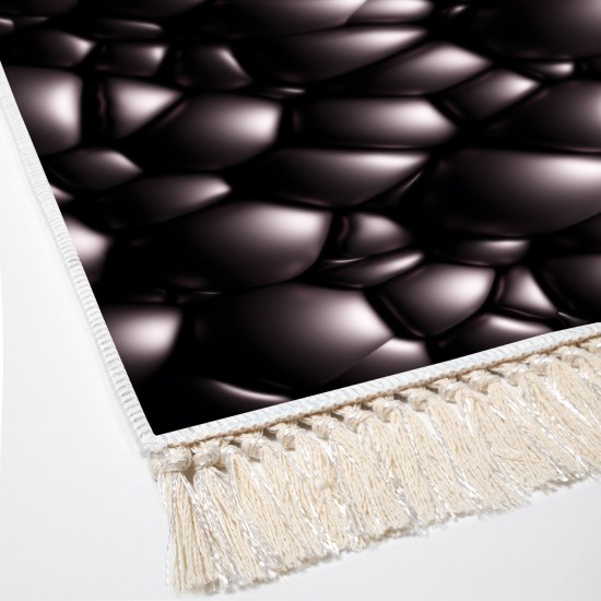 Kaymaz Taban Djt Klozet Takımı Luna Pamuk Saçaklı Geometrik E5009 Siyah