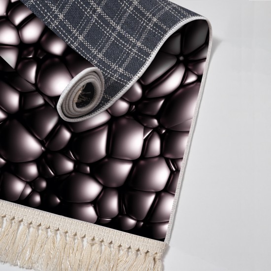 Kaymaz Taban Djt Klozet Takımı Luna Pamuk Saçaklı Geometrik E5009 Siyah