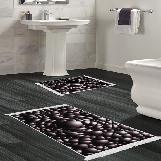 Kaymaz Taban Djt Klozet Takımı Luna Pamuk Saçaklı Geometrik E5009 Siyah