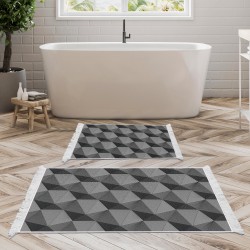 Kaymaz Taban Djt Klozet Takımı Luna Pamuk Saçaklı Geometrik E5010 Gri