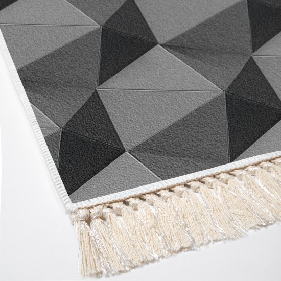 Kaymaz Taban Djt Klozet Takımı Luna Pamuk Saçaklı Geometrik E5010 Gri