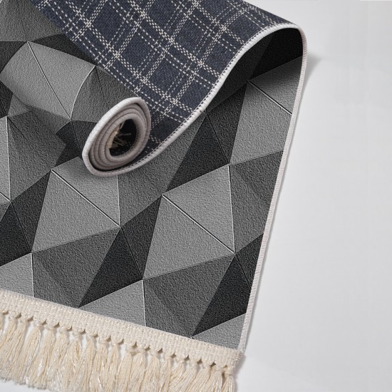 Kaymaz Taban Djt Klozet Takımı Luna Pamuk Saçaklı Geometrik E5010 Gri