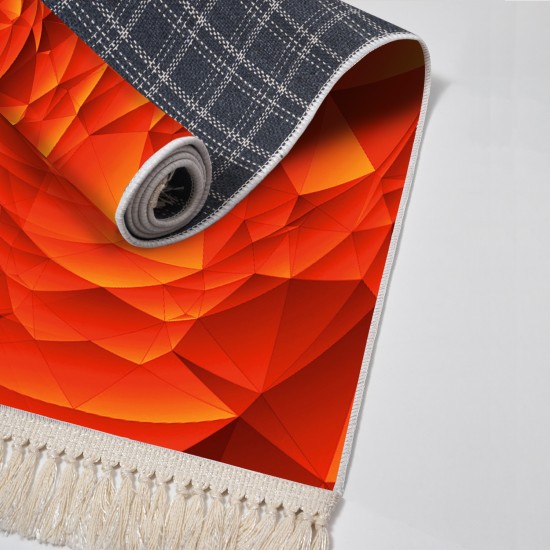 Kaymaz Taban Djt Klozet Takımı Luna Pamuk Saçaklı Geometrik E5011 Turuncu