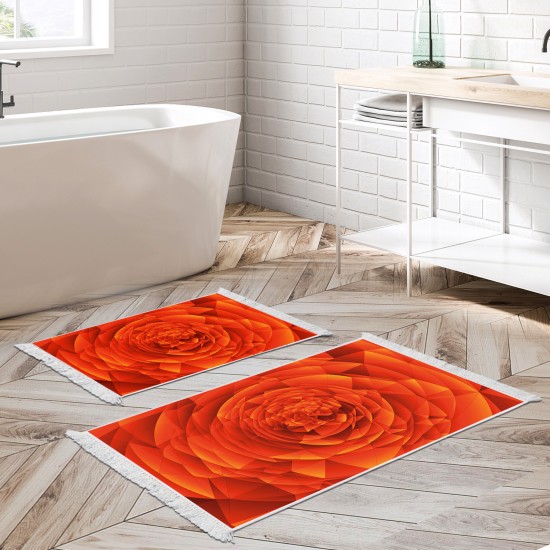 Kaymaz Taban Djt Klozet Takımı Luna Pamuk Saçaklı Geometrik E5011 Turuncu