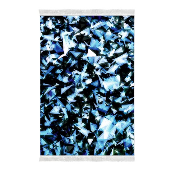 Kaymaz Taban Djt Klozet Takımı Luna Pamuk Saçaklı Geometrik E5012 Mavi