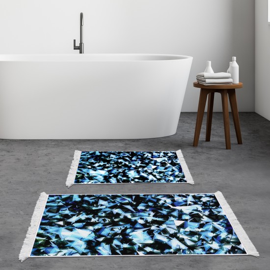 Kaymaz Taban Djt Klozet Takımı Luna Pamuk Saçaklı Geometrik E5012 Mavi