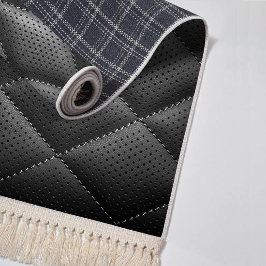 Kaymaz Taban Djt Klozet Takımı Luna Pamuk Saçaklı Geometrik E5013 Siyah