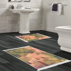 Kaymaz Taban Djt Klozet Takımı Luna Pamuk Saçaklı Geometrik E5014 Renkli