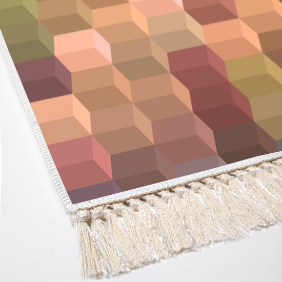 Kaymaz Taban Djt Klozet Takımı Luna Pamuk Saçaklı Geometrik E5014 Renkli