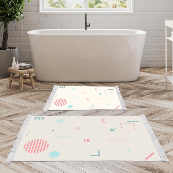 Kaymaz Taban Djt Klozet Takımı Luna Pamuk Saçaklı Geometrik E5015 Beyaz