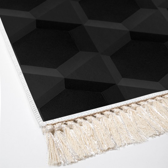 Kaymaz Taban Djt Klozet Takımı Luna Pamuk Saçaklı Geometrik E5016 Siyah