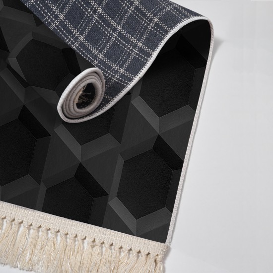 Kaymaz Taban Djt Klozet Takımı Luna Pamuk Saçaklı Geometrik E5016 Siyah