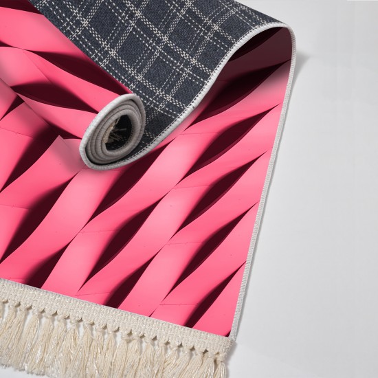 Kaymaz Taban Djt Klozet Takımı Luna Pamuk Saçaklı Geometrik E5017 Pudra