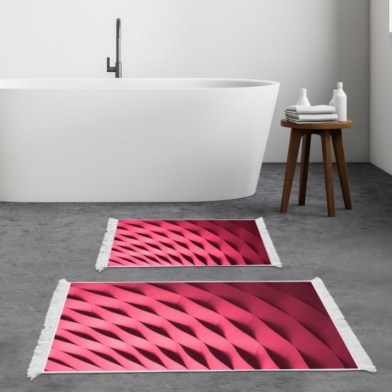 Kaymaz Taban Djt Klozet Takımı Luna Pamuk Saçaklı Geometrik E5017 Pudra