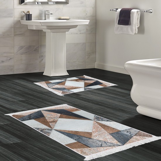 Dekoreko Kaymaz Taban Djt Klozet Takımı Luna Pamuk Saçaklı Geometrik E5028 Renkli